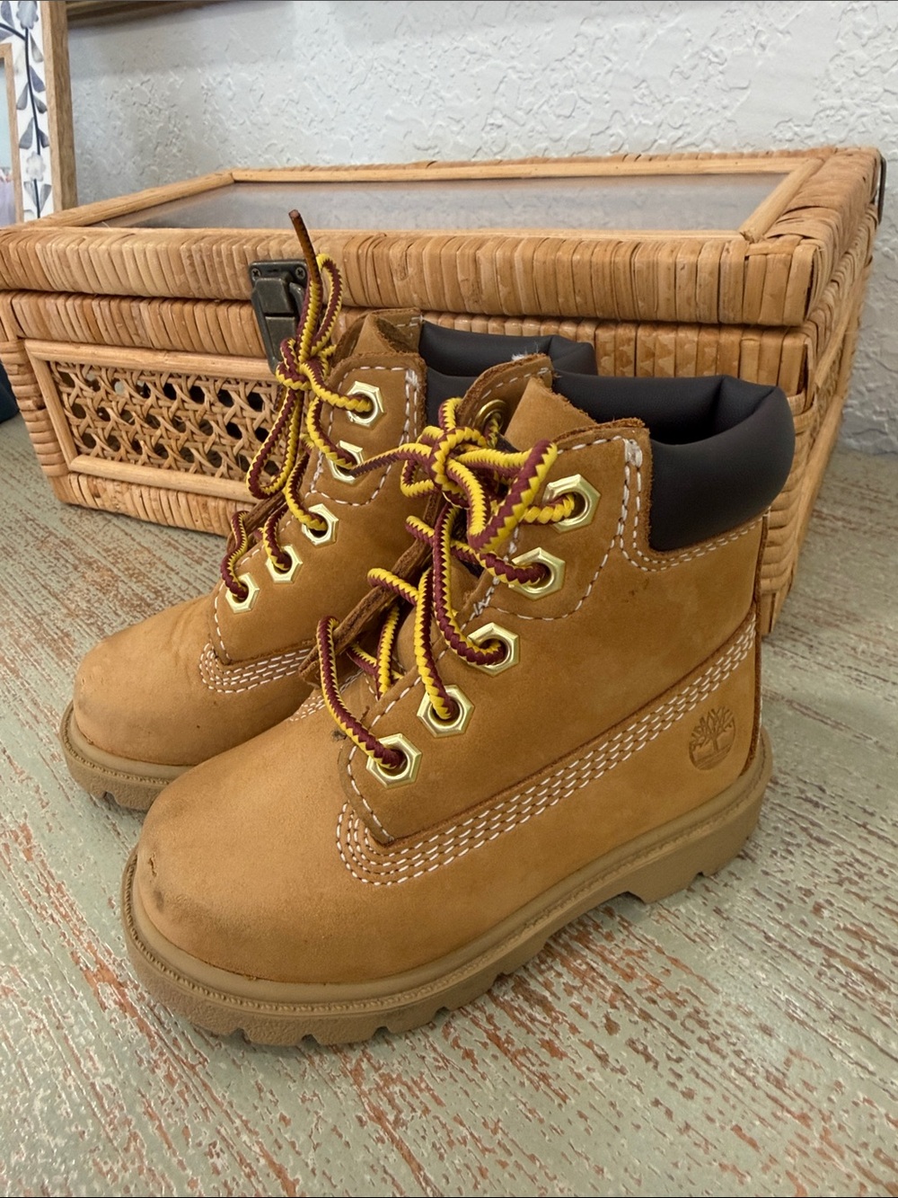 Timberland Kids Wheat/Tan Work-Style Boots with Two-Tone Laces